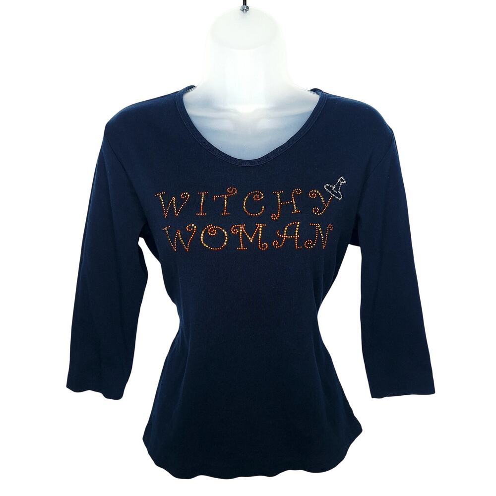 Vintage Y2K Halloween Top Bling Cactus Bay Crystal Bling M Witch Witchy Teacher